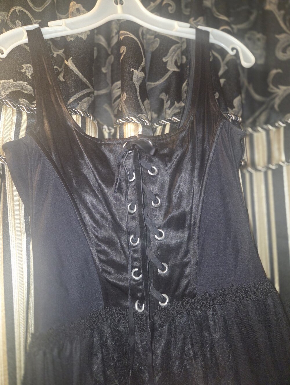Vintage 90s Goth Tripp NyC Maxi Corset Dress Black Lace, Velvet, Princess Vamp - Picture 4 of 14